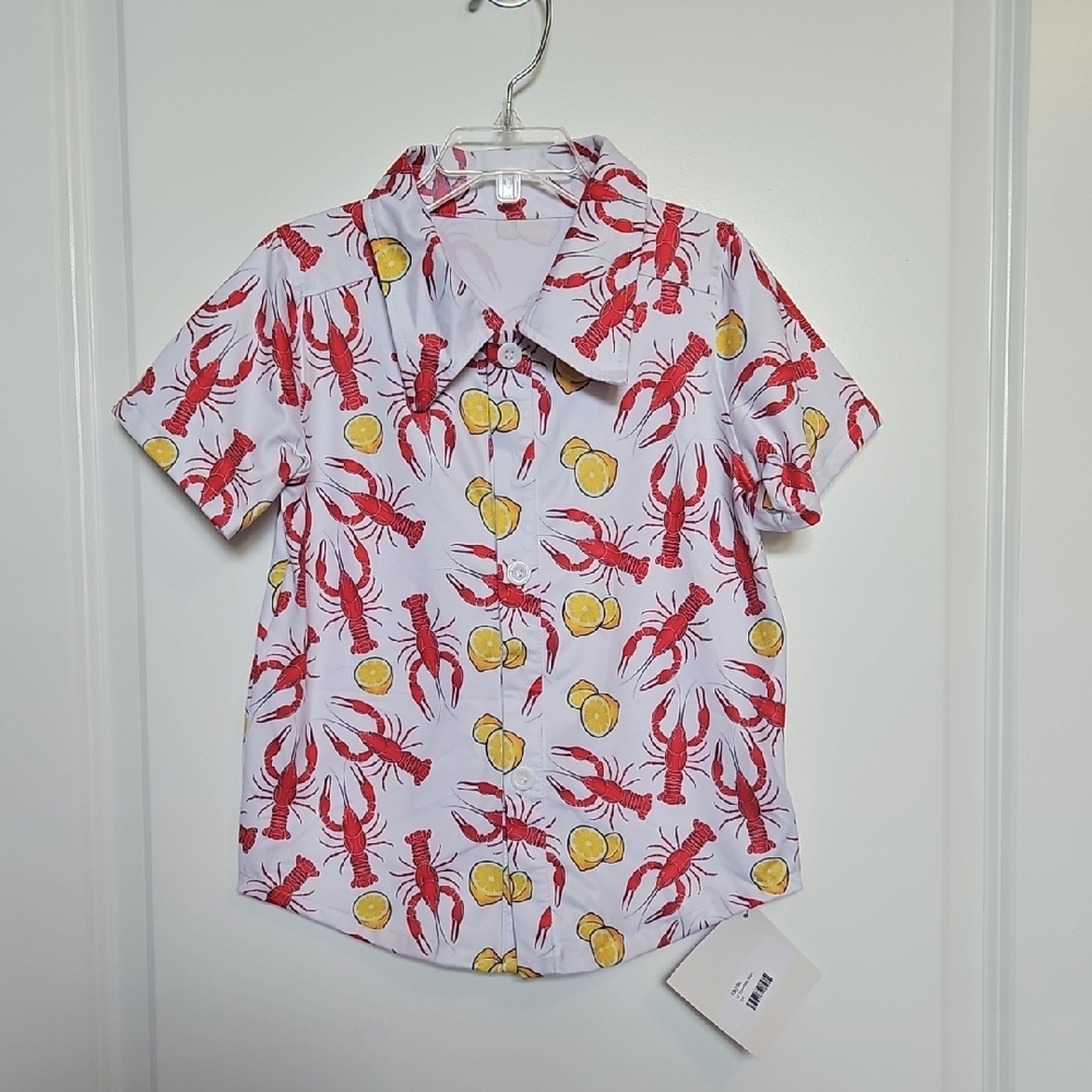 Boys Crawfish Print Shirt - Red and Yellow